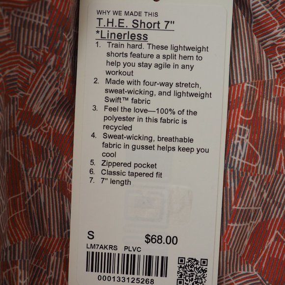 Lululemon Men's T.H.E. Short Linerless 7" Inseam Classic Stretch Orange Coral - Picture 16 of 16